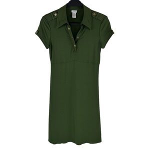 Vintage Cache Green Y2K Military Style Collared Short Sleeve Mini Dress Size M